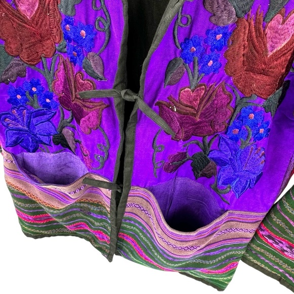 Vintage 70s Baja Jacket Embroidered Guatamalan Coat Colorful Floral Stripes | XL - Picture 11 of 14